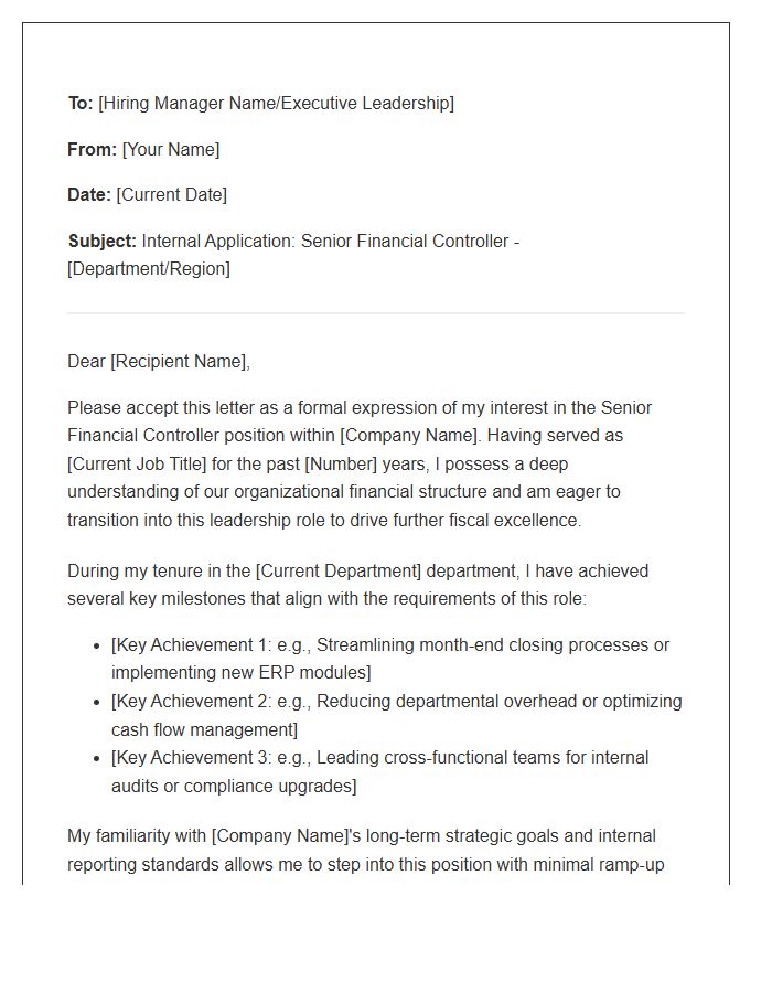 Senior Financial Controller Internal Application Cover Letter Template