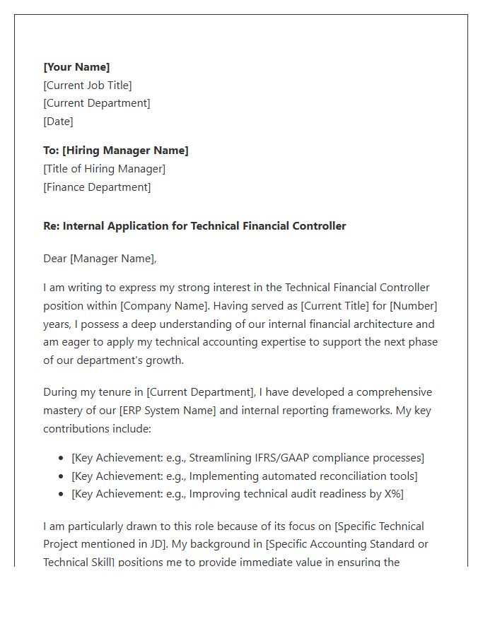 Technical Financial Controller Internal Opportunity Cover Letter Template