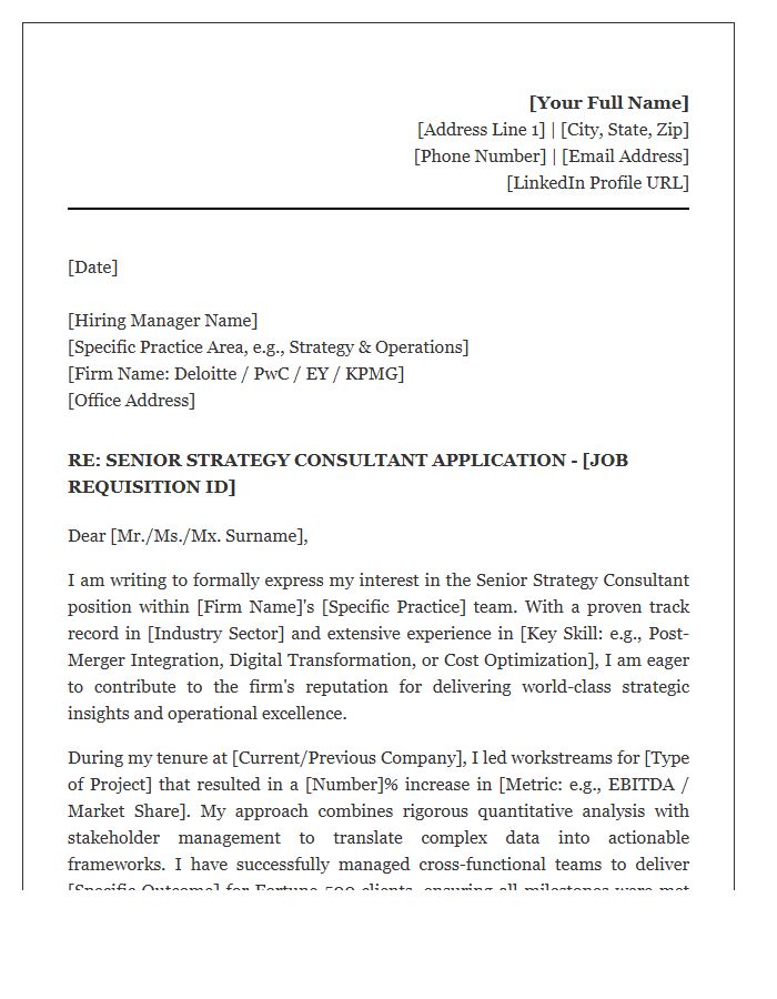 Big Four Senior Strategy Consultant Cover Letter Template