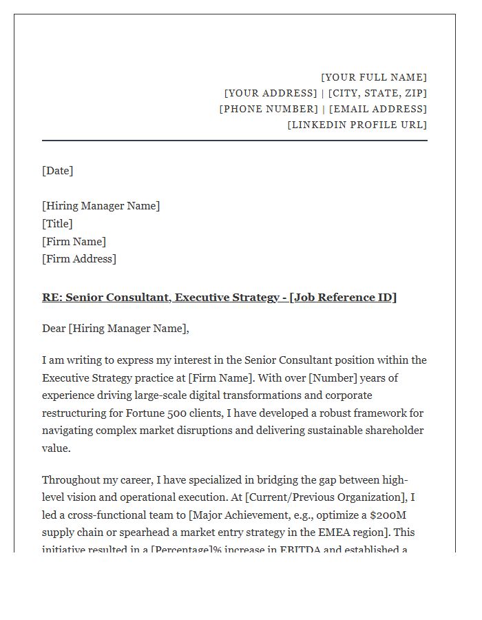 Executive Strategy Senior Consultant Cover Letter Template