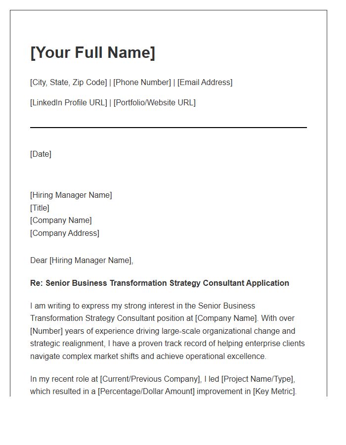 Senior Business Transformation Strategy Consultant Cover Letter Template