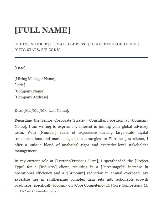 Senior Corporate Strategy Consultant Cover Letter Template