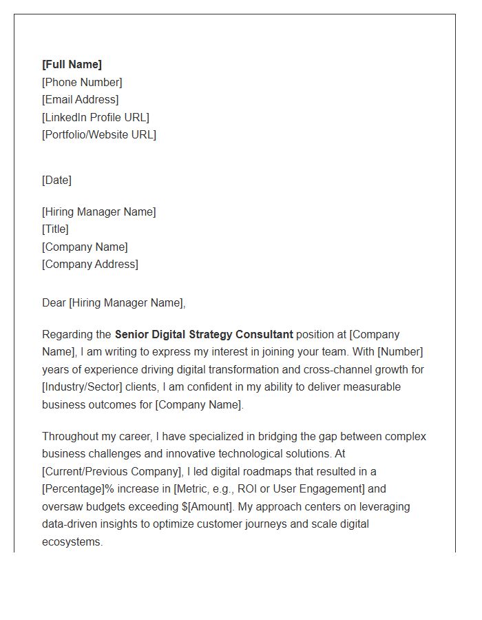Senior Digital Strategy Consultant Cover Letter Template