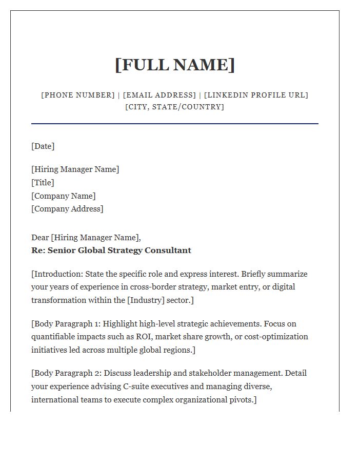 Senior Global Strategy Consultant Cover Letter Template