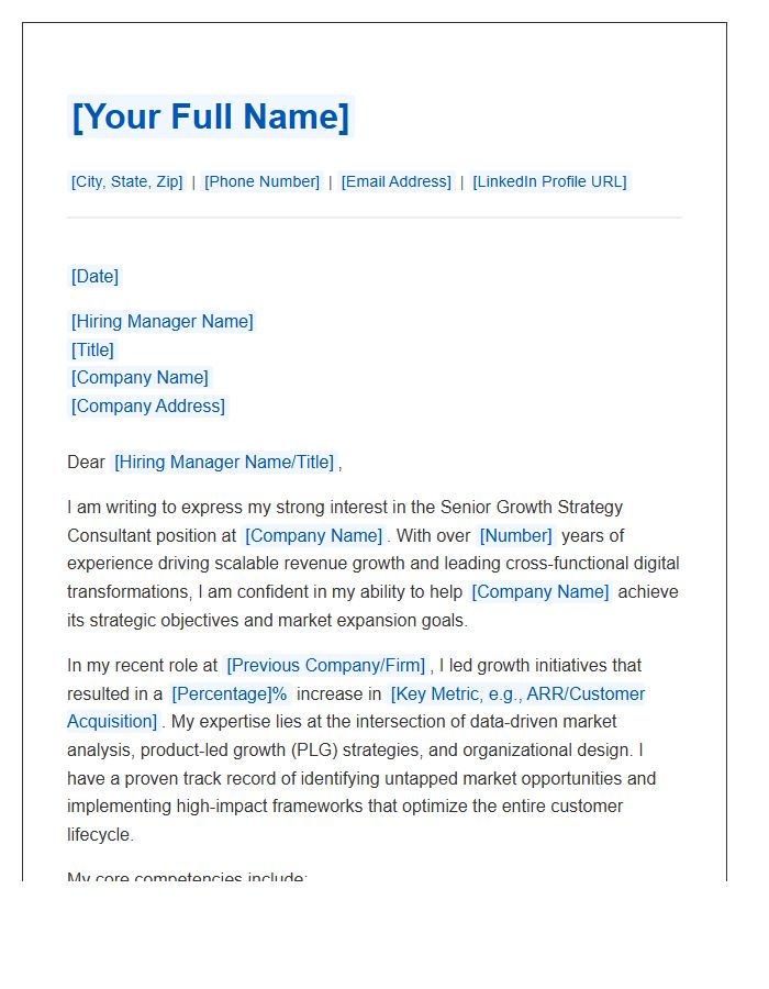 Senior Growth Strategy Consultant Cover Letter Template