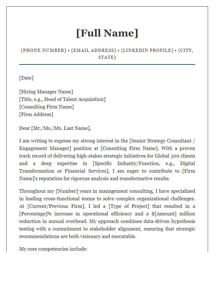 Senior Management Consulting Strategy Consultant Cover Letter Template