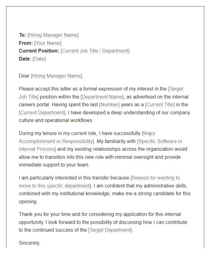 Administrative Assistant Internal Transfer Cover Letter Template