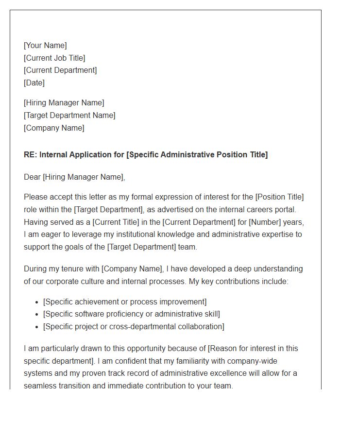 Corporate Administrative Assistant Internal Transfer Cover Letter Template