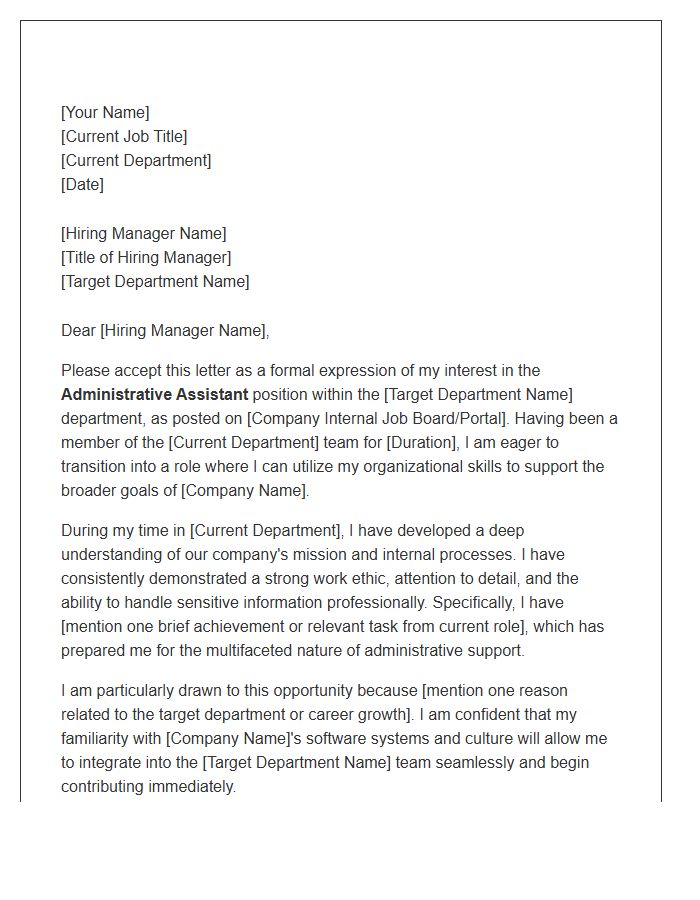 Entry Level Administrative Assistant Internal Transfer Cover Letter Template