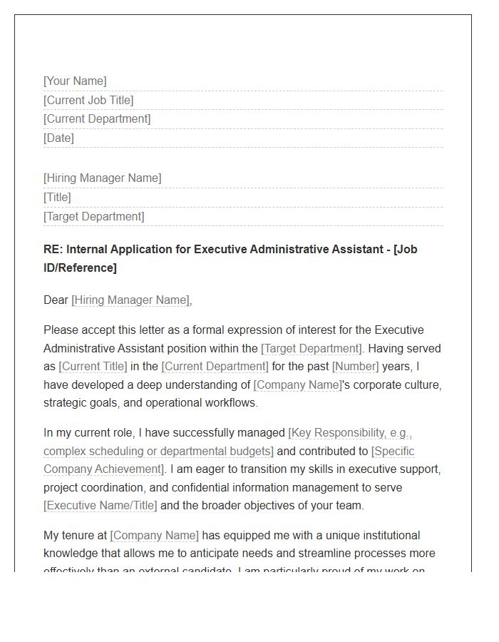 Executive Administrative Assistant Internal Transfer Cover Letter Template