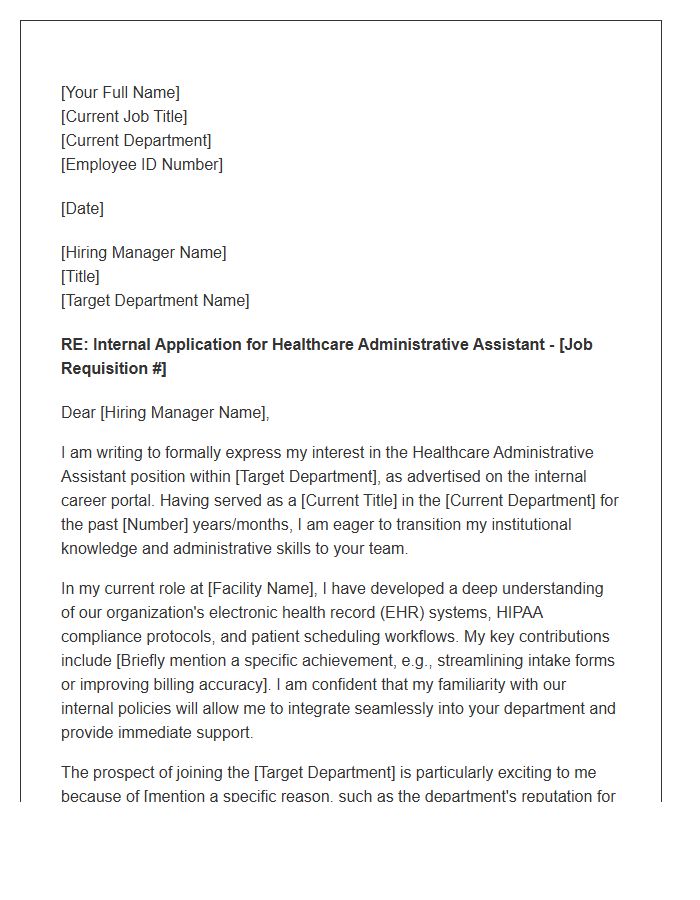 Healthcare Administrative Assistant Internal Transfer Cover Letter Template