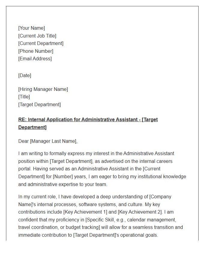Lateral Move Administrative Assistant Internal Transfer Cover Letter Template