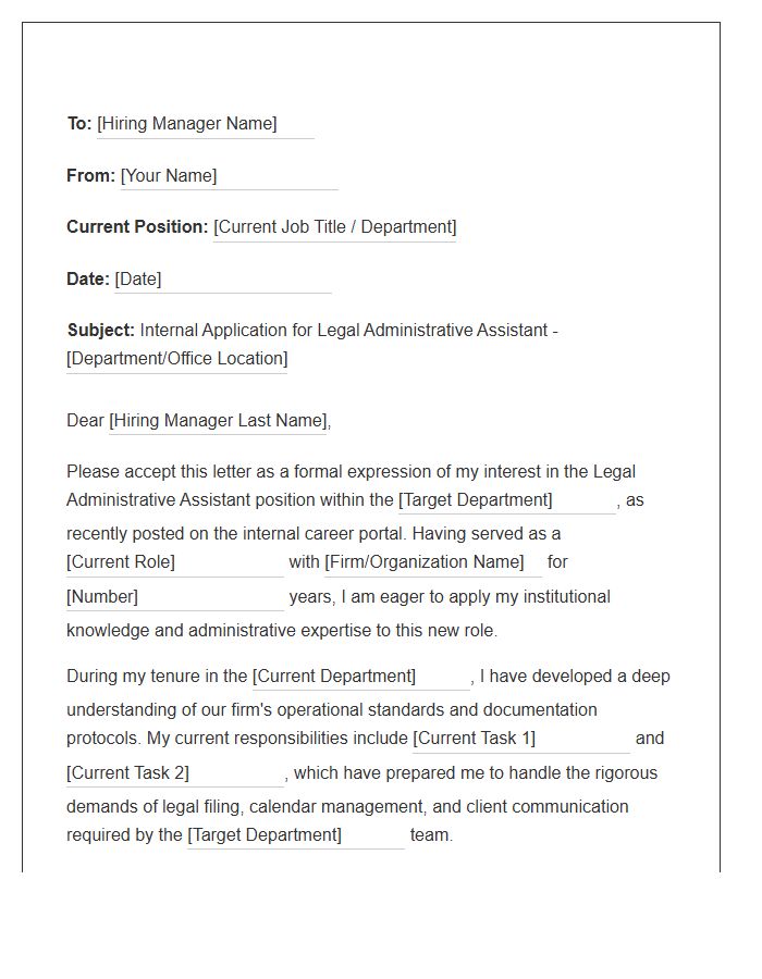 Legal Administrative Assistant Internal Transfer Cover Letter Template