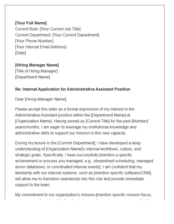 Nonprofit Administrative Assistant Internal Transfer Cover Letter Template