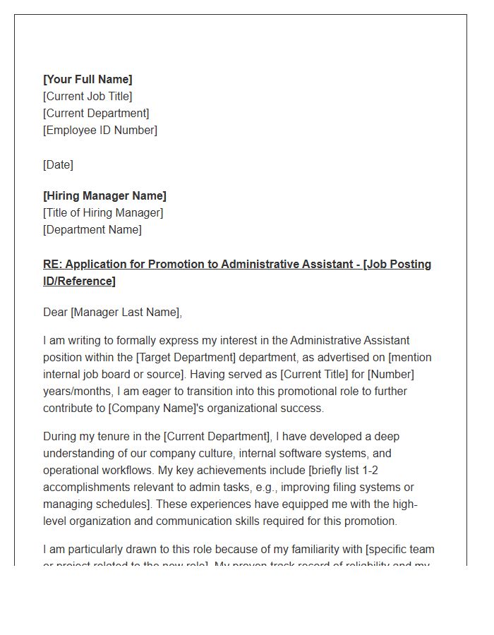 Promotion Administrative Assistant Internal Transfer Cover Letter Template
