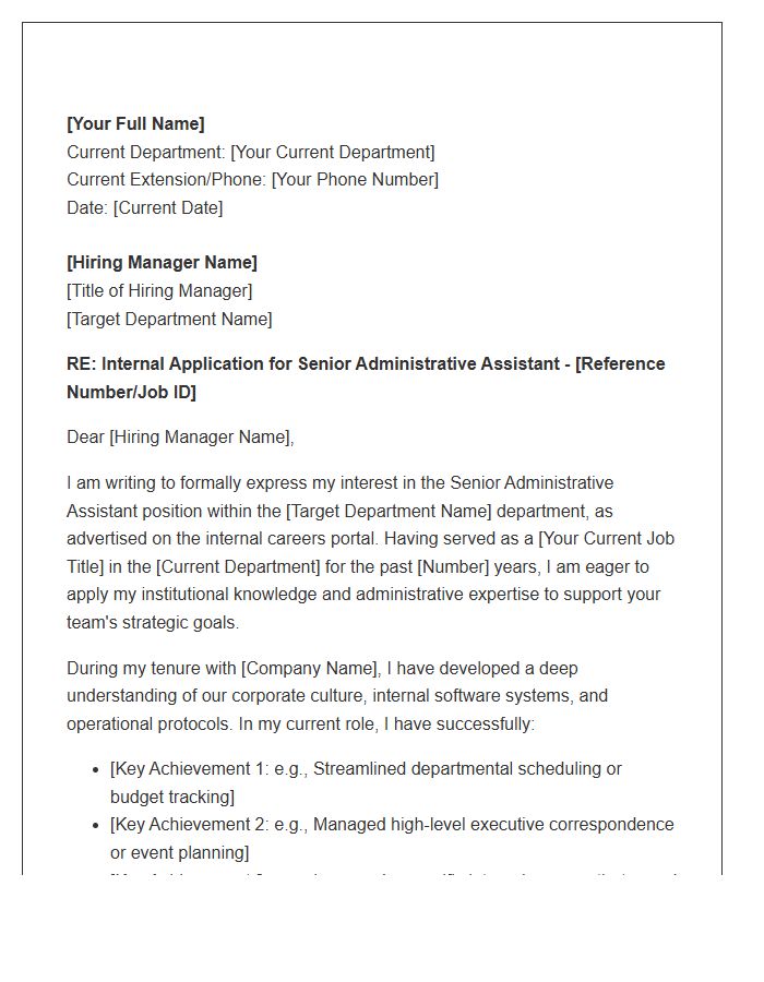 Senior Administrative Assistant Internal Transfer Cover Letter Template