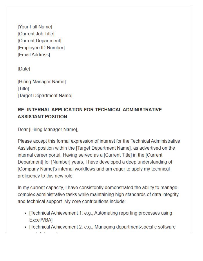 Technical Administrative Assistant Internal Transfer Cover Letter Template
