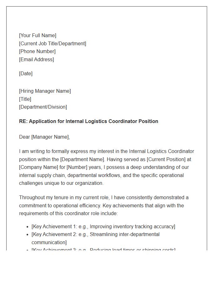 Internal Logistics Coordinator Cover Letter Template