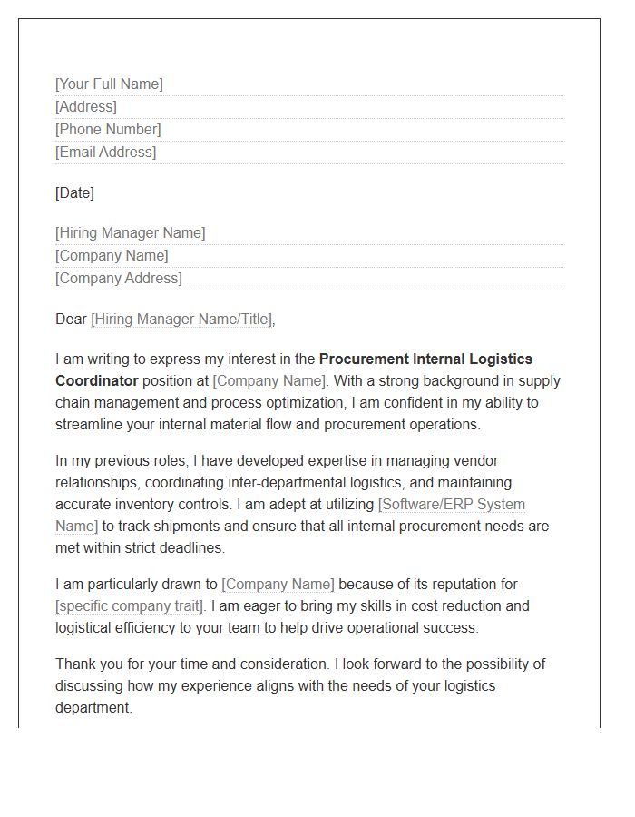 Procurement Internal Logistics Coordinator Cover Letter Template