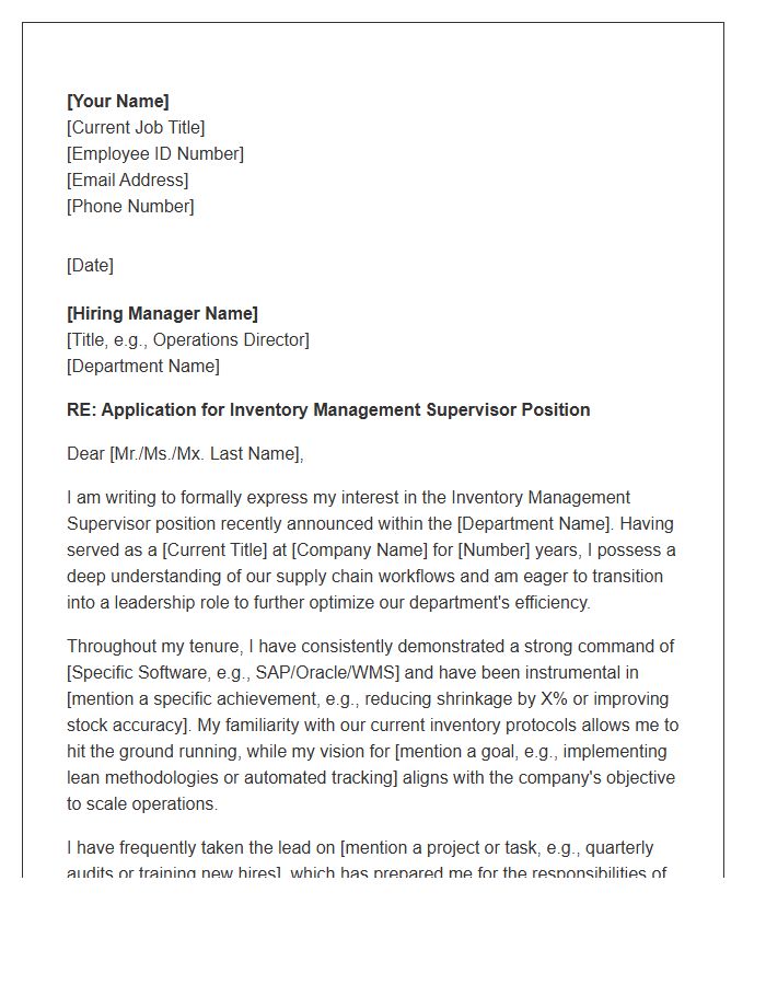 Inventory Management Supervisor Promotion Cover Letter Template