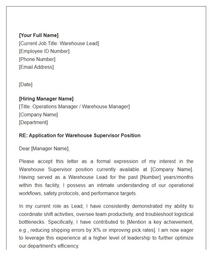 Warehouse Lead To Supervisor Promotion Cover Letter Template