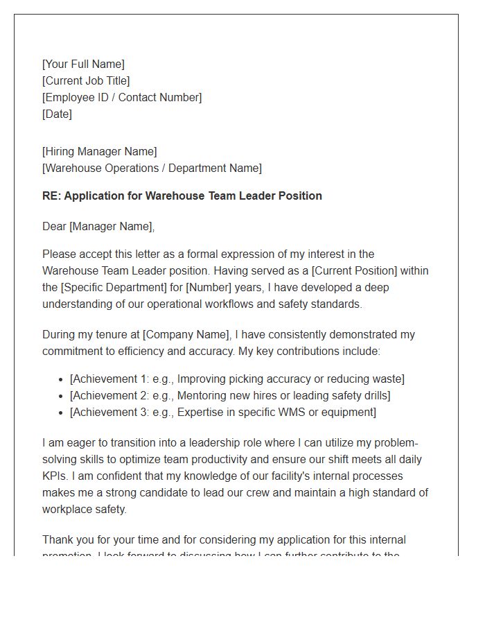 Warehouse Team Leader Promotion Cover Letter Template