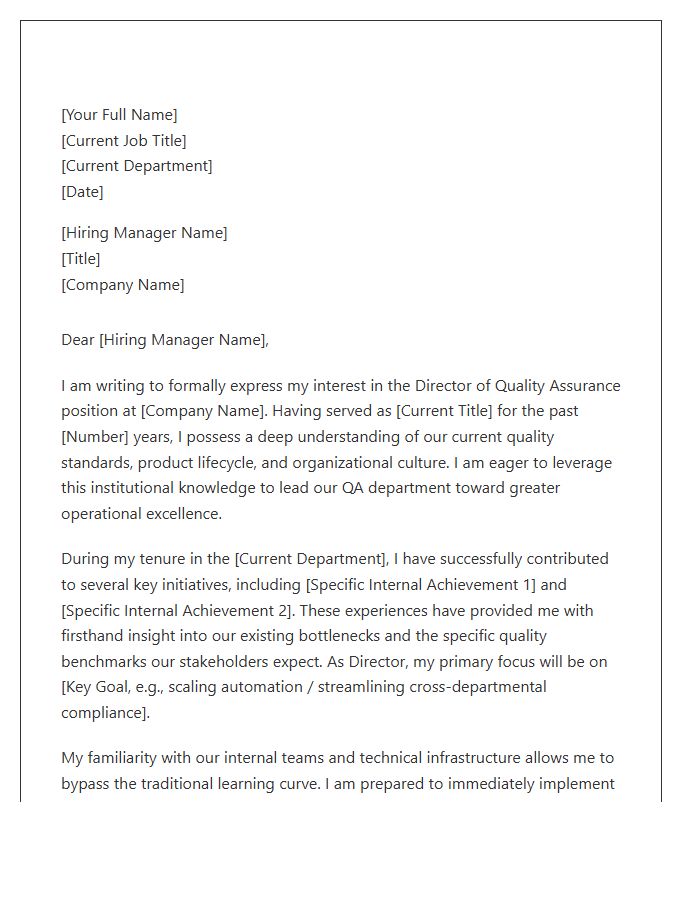 Director Of Quality Assurance Internal Candidate Cover Letter Template