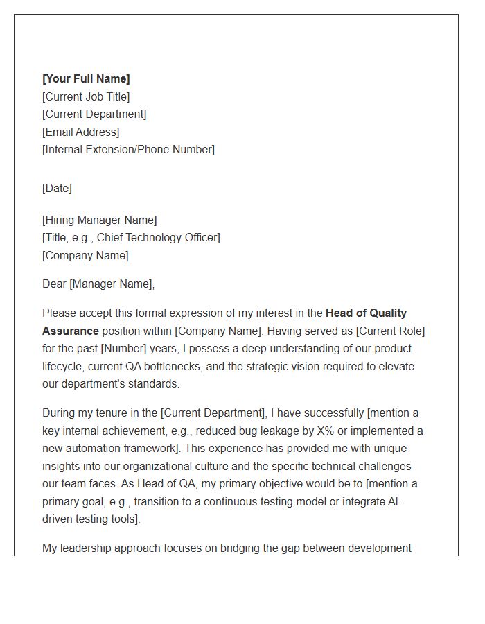 Head Of Quality Assurance Internal Promotion Cover Letter Template