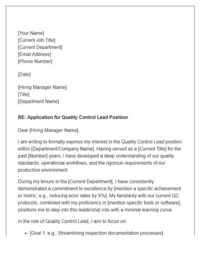 Internal Promotion Cover Letter Template For Quality Control Lead