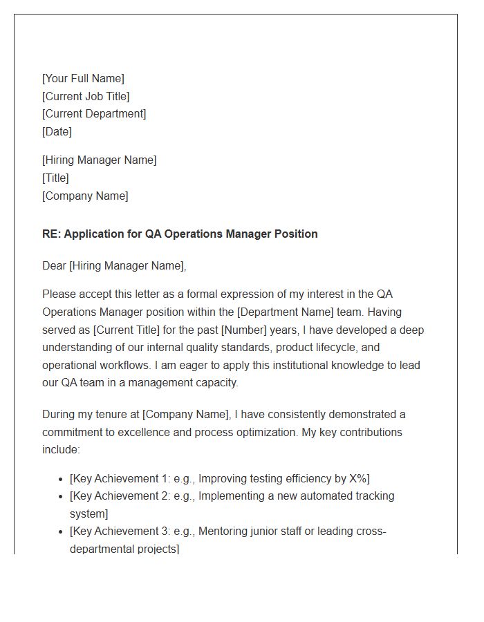 QA Operations Manager Internal Promotion Cover Letter Template