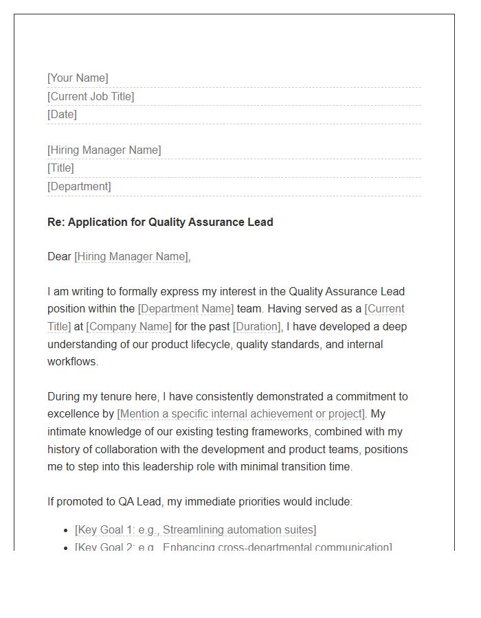 Quality Assurance Lead Internal Promotion Cover Letter Template