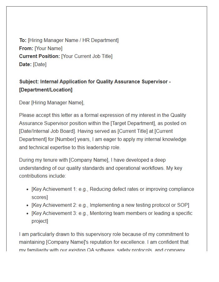 Quality Assurance Supervisor Internal Transfer Cover Letter Template