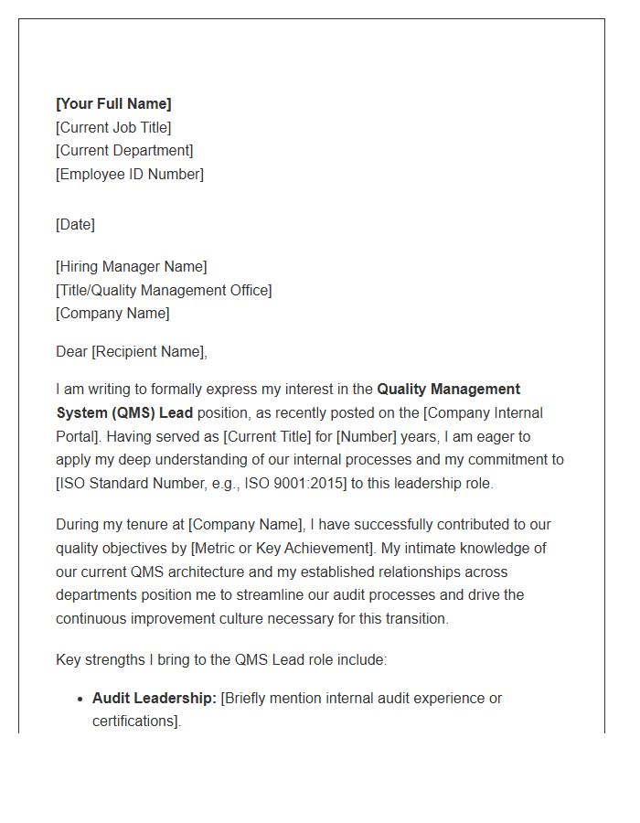 Quality Management System Lead Internal Promotion Cover Letter Template