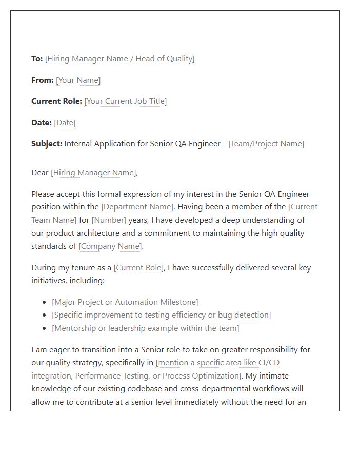 Senior QA Engineer Internal Promotion Cover Letter Template