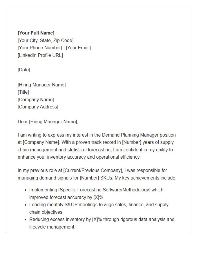 Demand Planning Manager Cover Letter Template