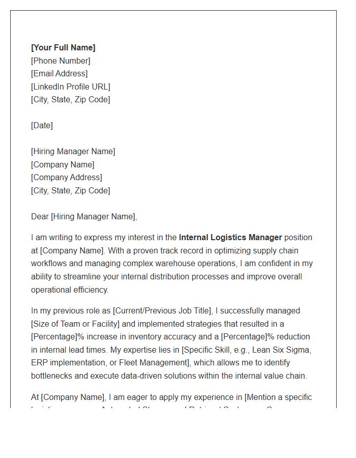 Internal Logistics Manager Cover Letter Template