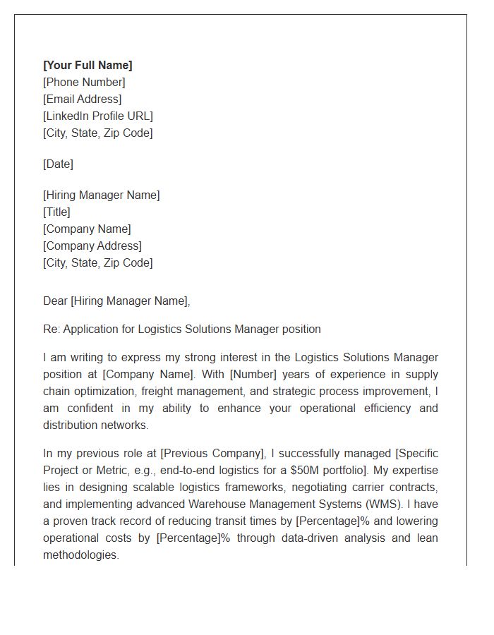 Logistics Solutions Manager Cover Letter Template