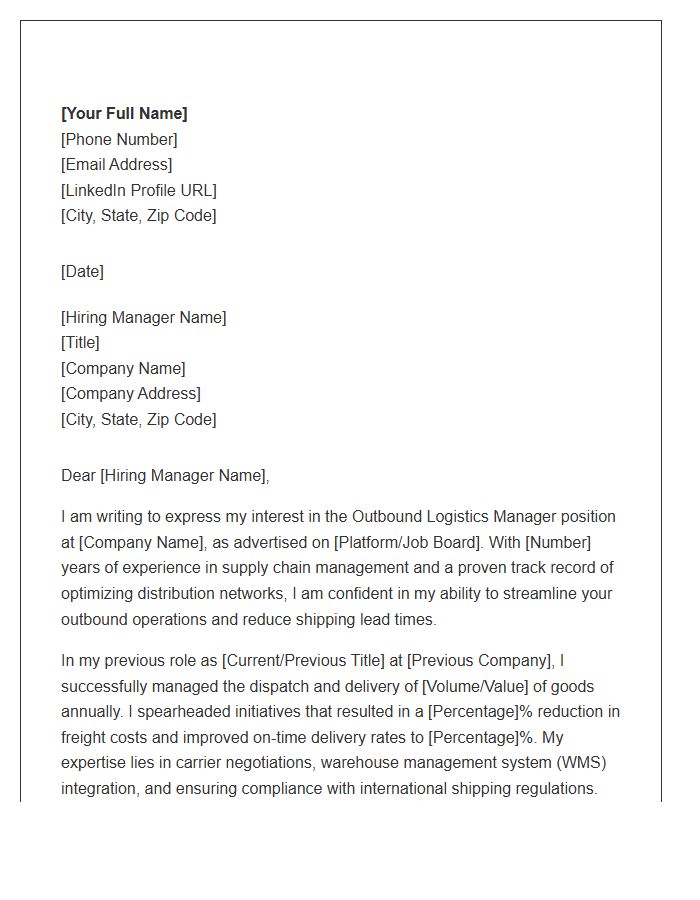 Outbound Logistics Manager Cover Letter Template