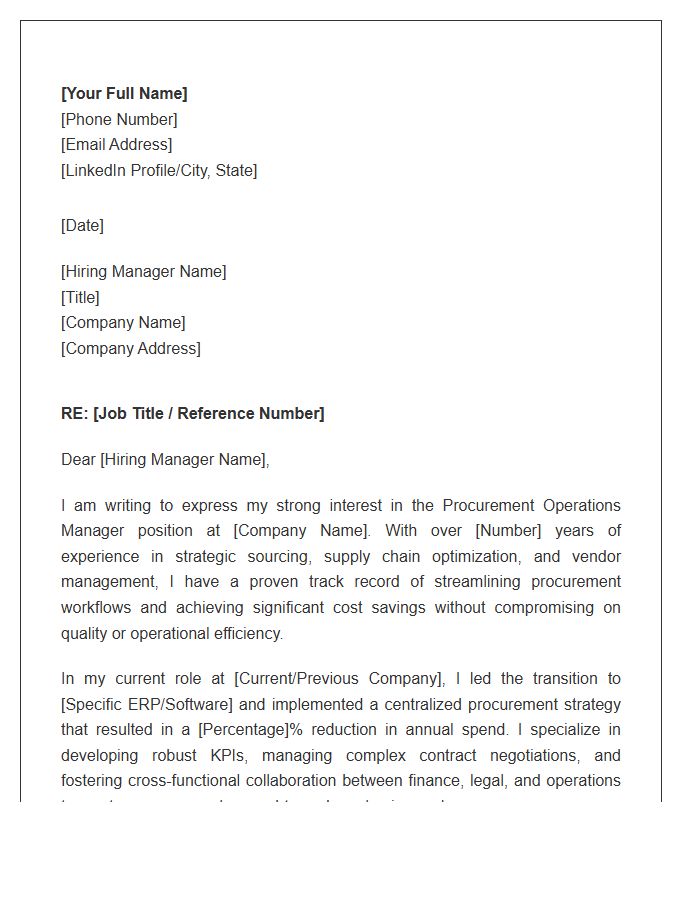 Procurement Operations Manager Cover Letter Template