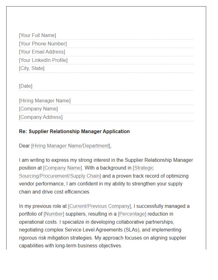 Supplier Relationship Manager Cover Letter Template