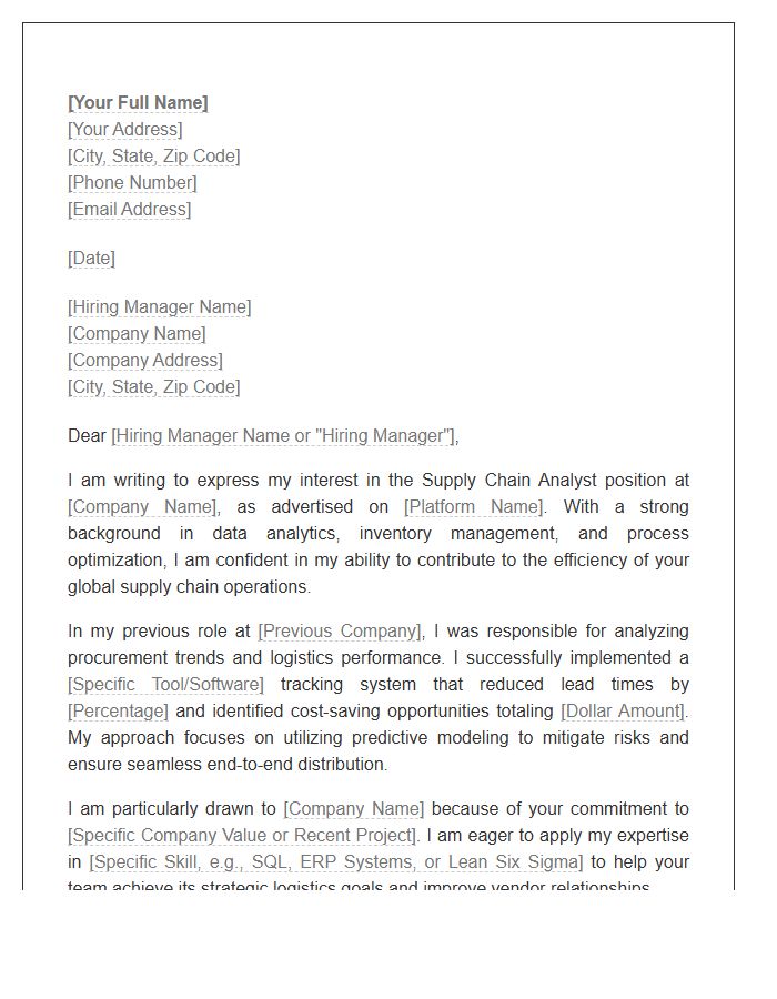 Supply Chain Analyst Cover Letter Template