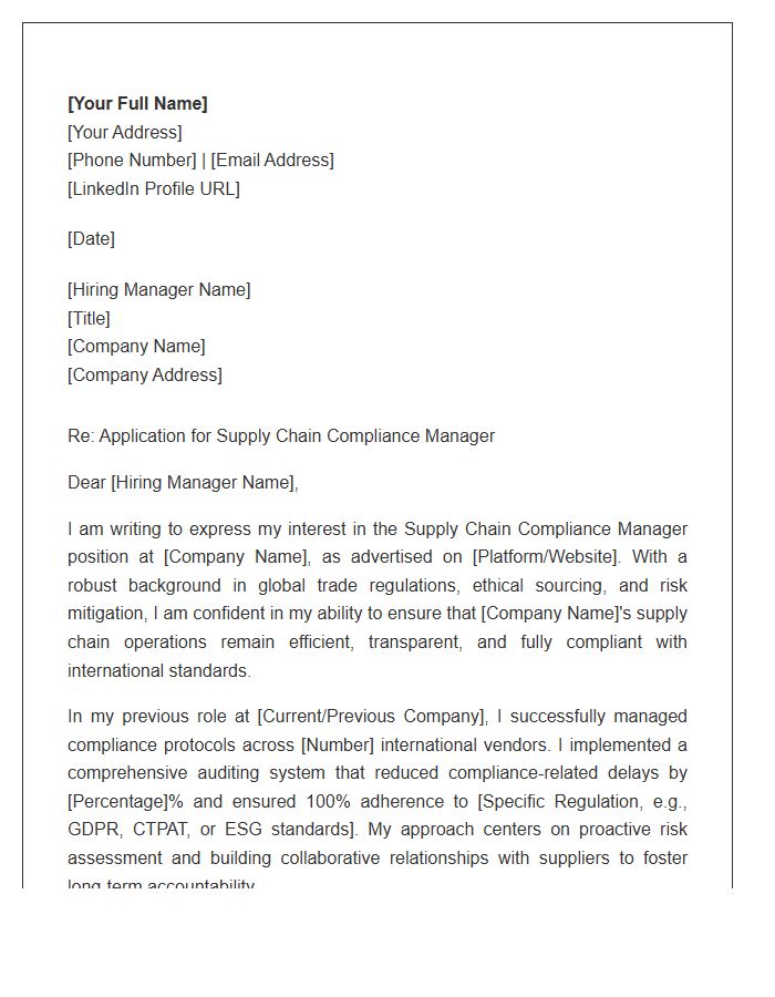 Supply Chain Compliance Manager Cover Letter Template