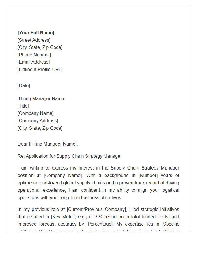Supply Chain Strategy Manager Cover Letter Template