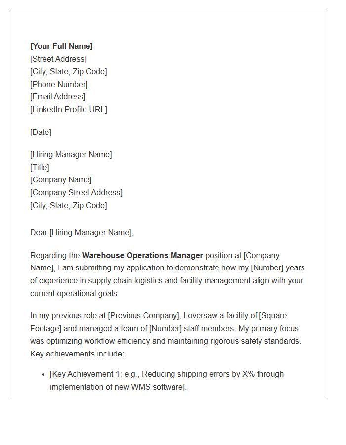 Warehouse Operations Manager Cover Letter Template