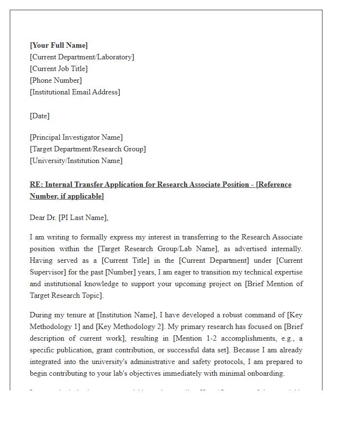 Academic Research Associate Internal Transfer Cover Letter Template