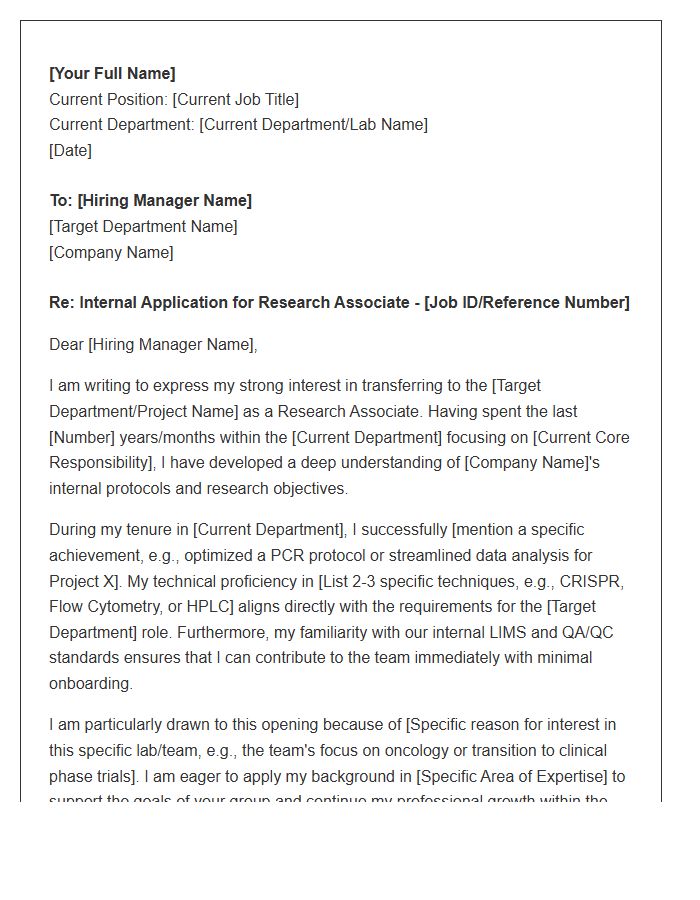 Biotechnology Research Associate Internal Transfer Cover Letter Template