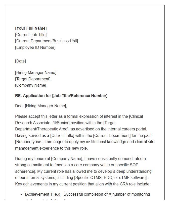 Clinical Research Associate Internal Transfer Cover Letter Template