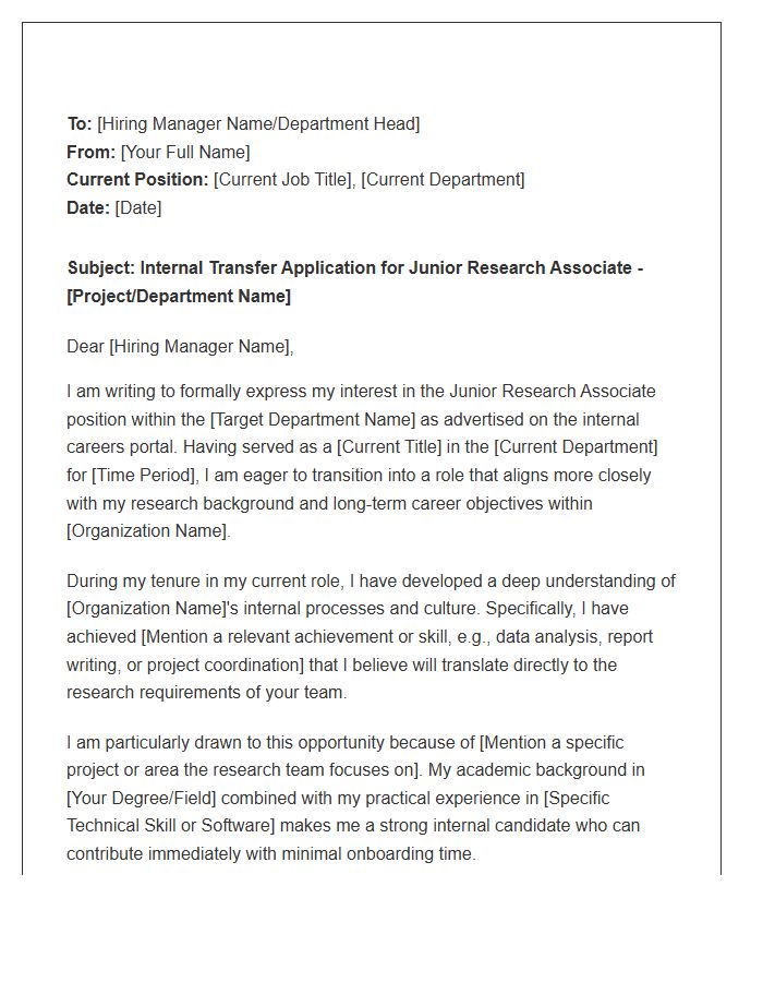 Junior Research Associate Internal Transfer Cover Letter Template