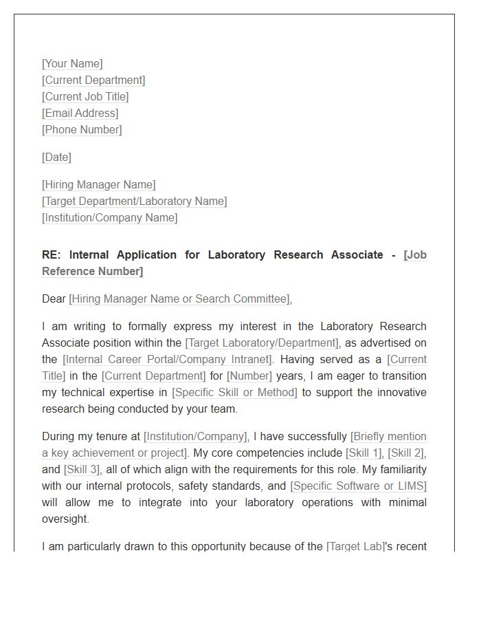 Laboratory Research Associate Internal Transfer Cover Letter Template