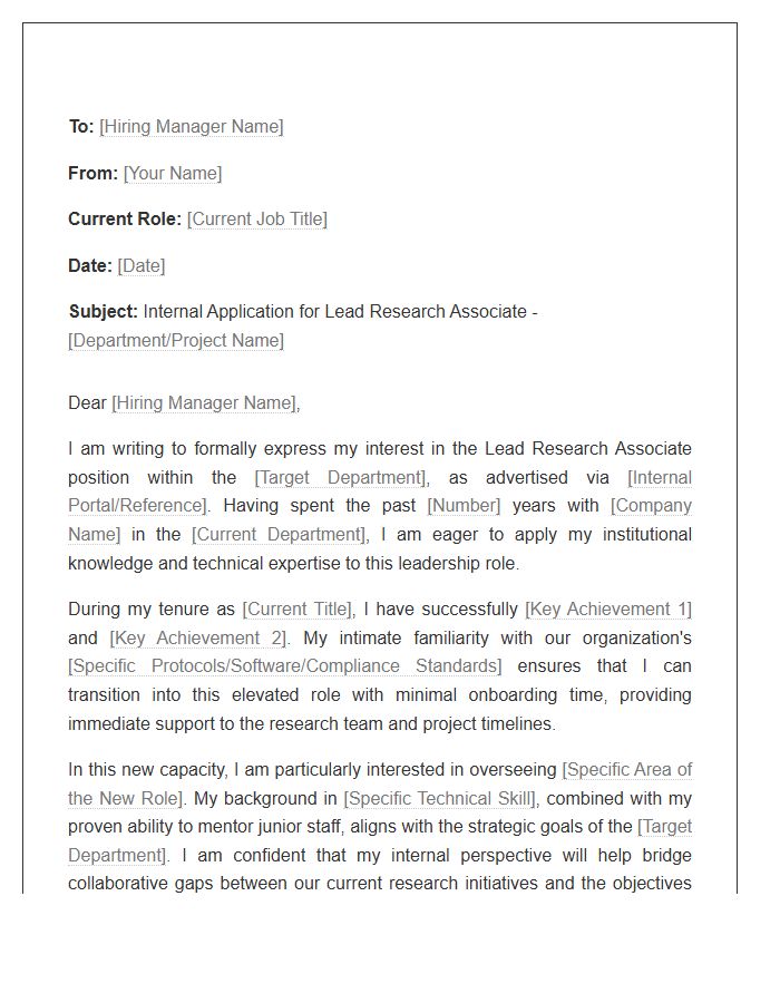 Lead Research Associate Internal Transfer Cover Letter Template